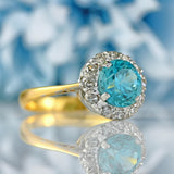 Ellibelle Jewellery Vintage Blue Zircon & Diamond 18ct Gold Platinum Cluster Ring