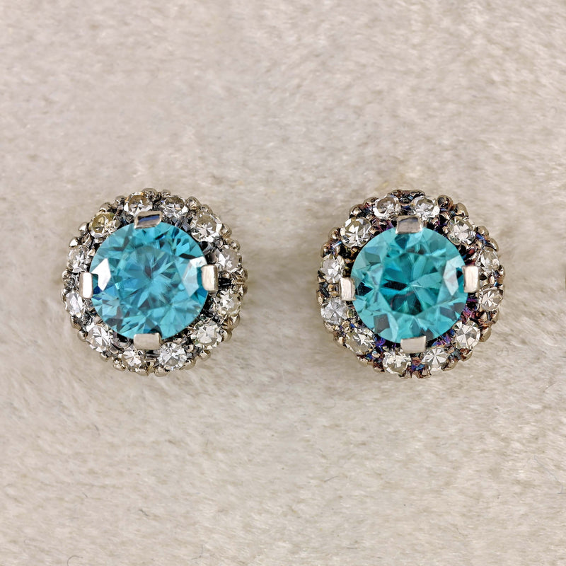 Ellibelle Jewellery Vintage Blue Zircon & Diamond White Gold Cluster Stud Earrings