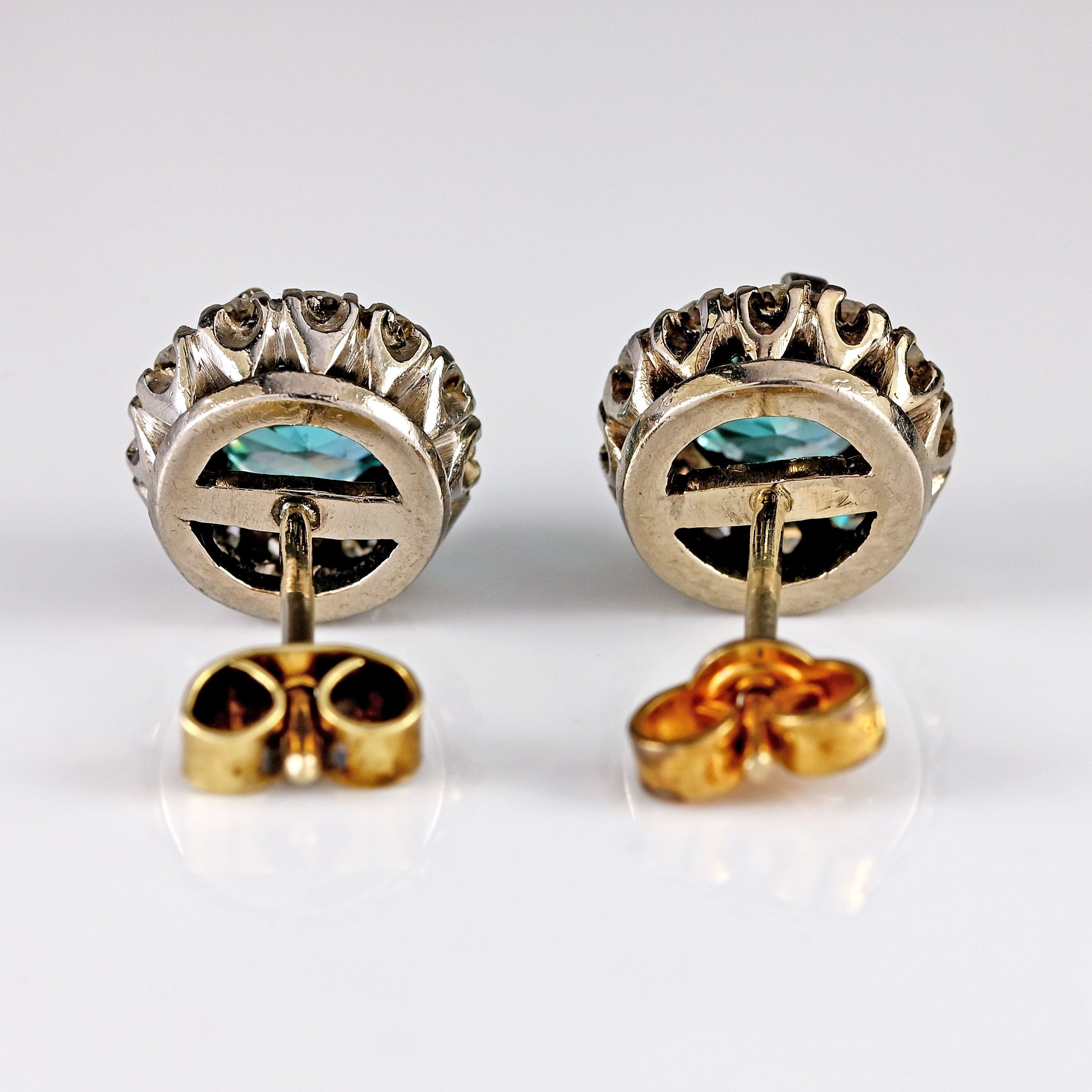 Ellibelle Jewellery Vintage Blue Zircon & Diamond White Gold Cluster Stud Earrings