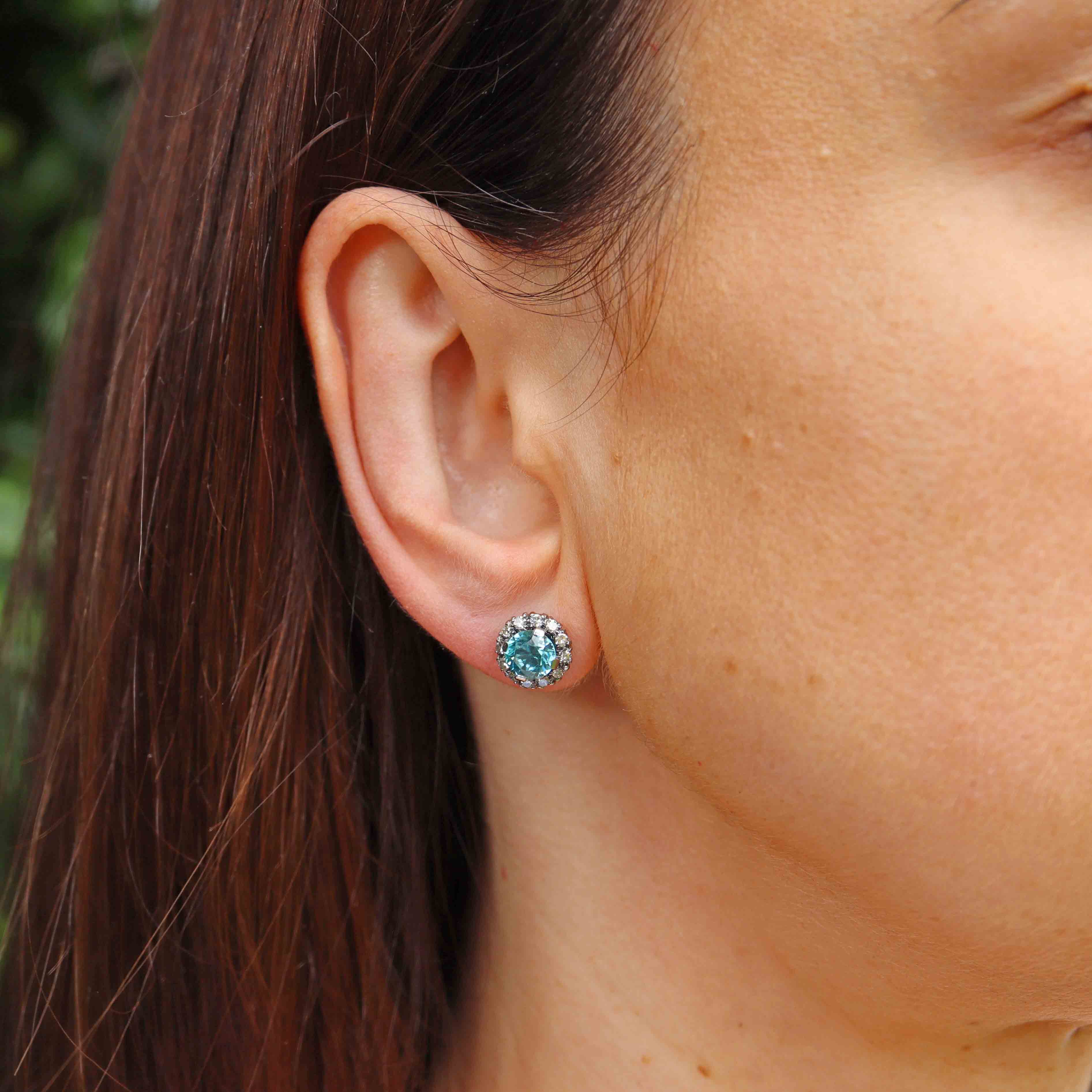 Ellibelle Jewellery Vintage Blue Zircon & Diamond White Gold Cluster Stud Earrings