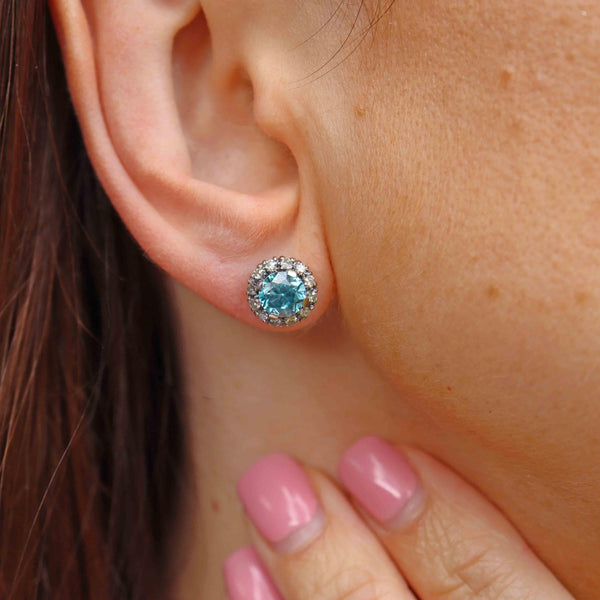 Ellibelle Jewellery Vintage Blue Zircon & Diamond White Gold Cluster Stud Earrings