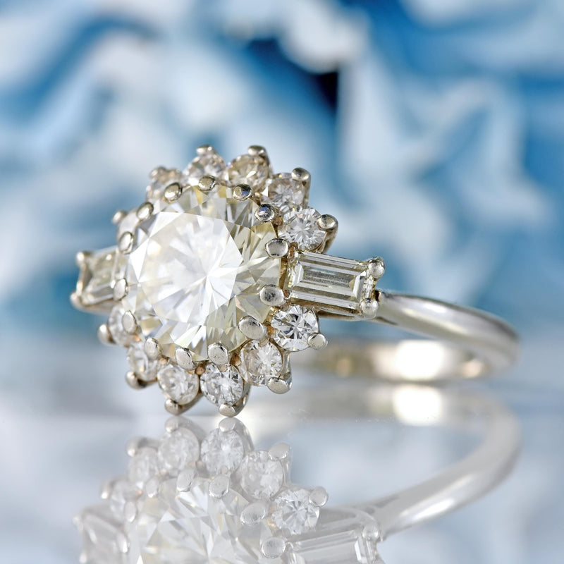 Ellibelle Jewellery Vintage Boodles 2 Carat Diamond Platinum Cluster Engagement Ring (2.54cts)