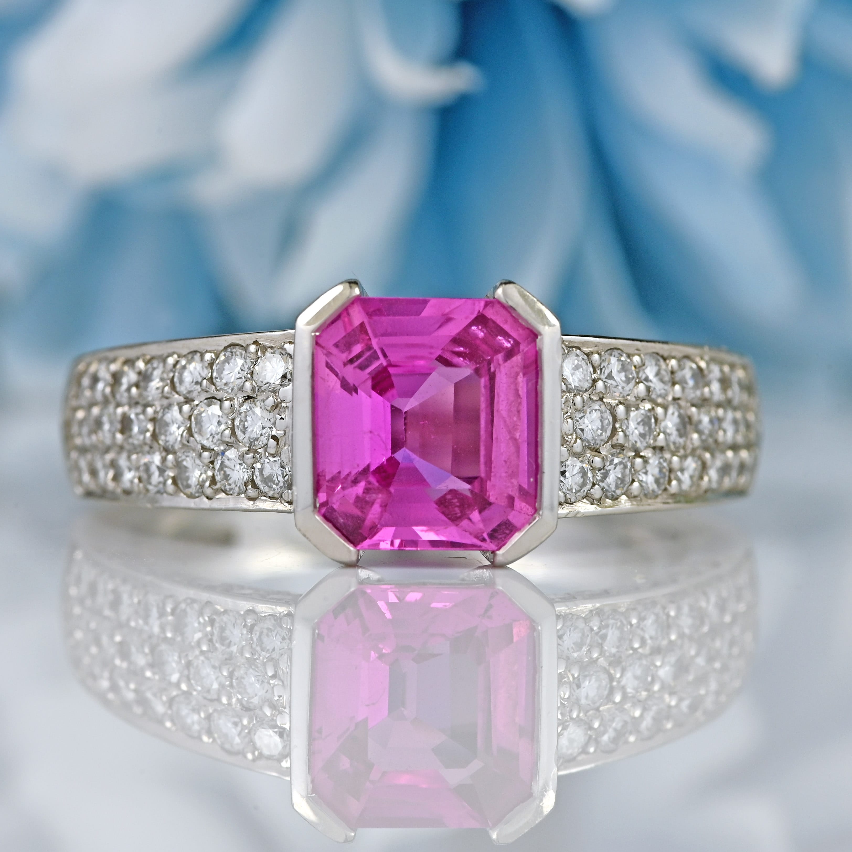 Ellibelle Jewellery Vintage Boodles Pink Sapphire & Diamond Platinum Engagement Ring