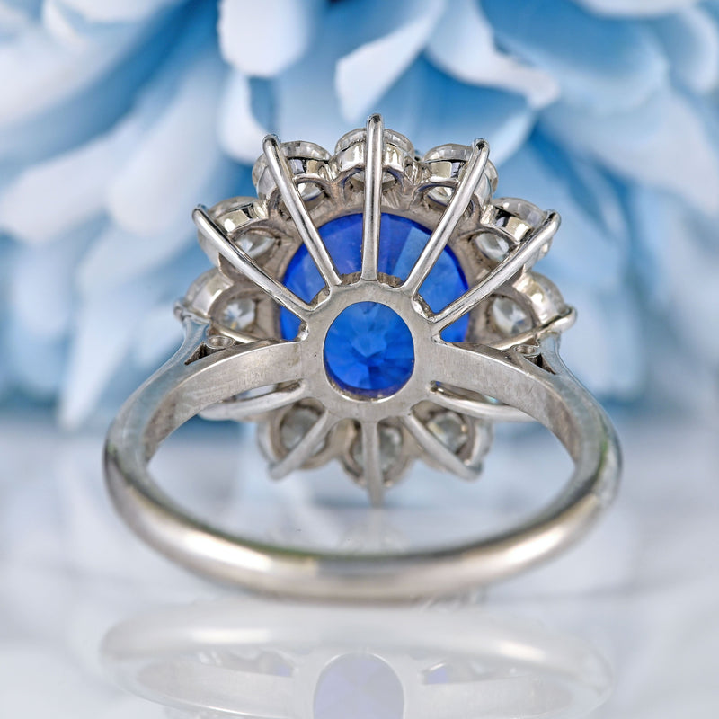 Ellibelle Jewellery Vintage Boodles Unheated 6.43 Carat Sapphire & Diamond Platinum Cluster Ring