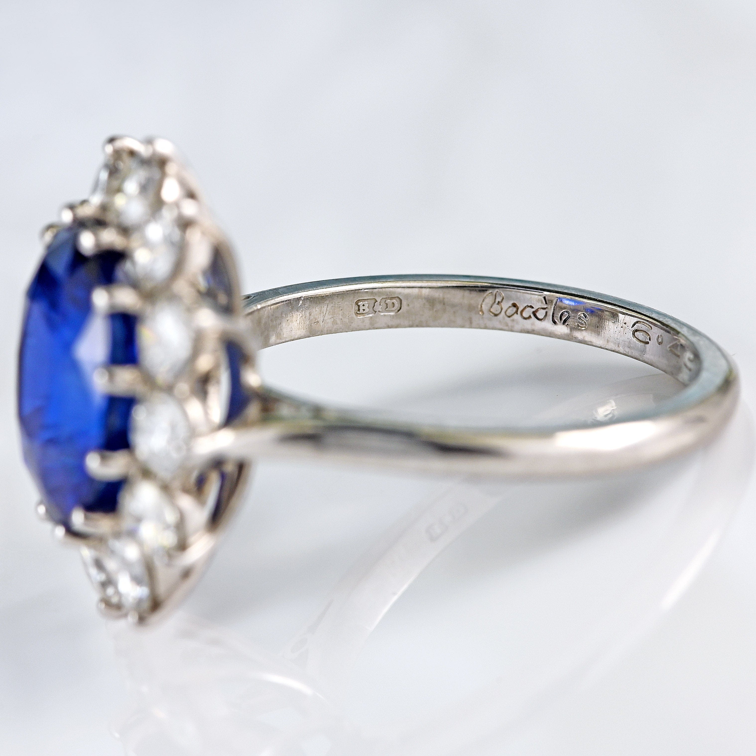 Ellibelle Jewellery Vintage Boodles Unheated 6.43 Carat Sapphire & Diamond Platinum Cluster Ring