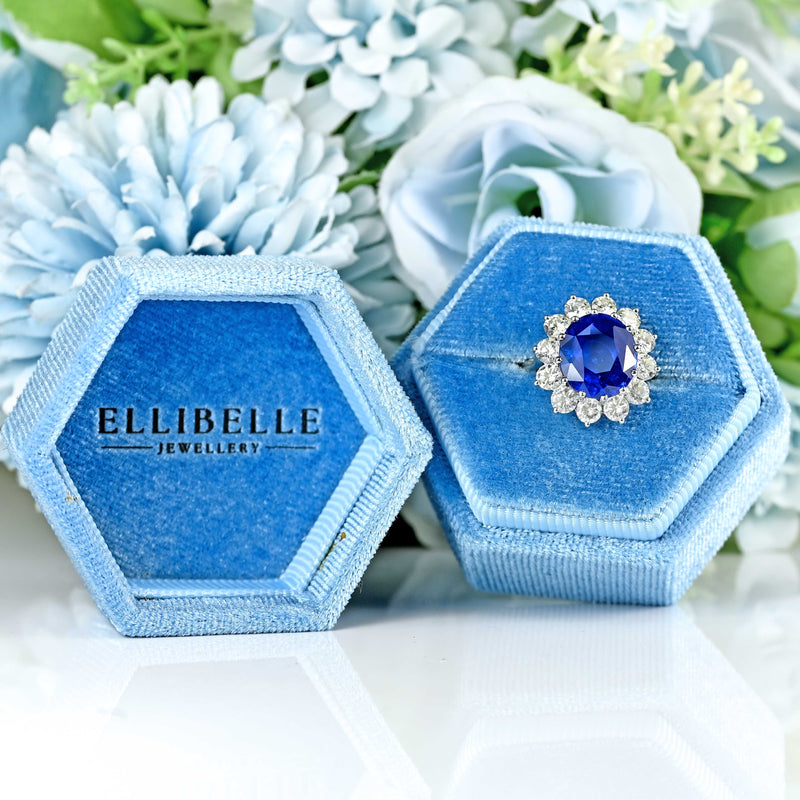 Ellibelle Jewellery Vintage Boodles Unheated 6.43 Carat Sapphire & Diamond Platinum Cluster Ring
