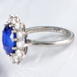 Ellibelle Jewellery Vintage Boodles Unheated 6.43 Carat Sapphire & Diamond Platinum Cluster Ring
