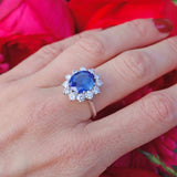 Ellibelle Jewellery Vintage Boodles Unheated 6.43 Carat Sapphire & Diamond Platinum Cluster Ring