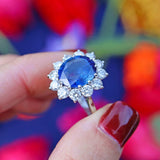 Ellibelle Jewellery Vintage Boodles Unheated 6.43 Carat Sapphire & Diamond Platinum Cluster Ring