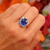 Ellibelle Jewellery Vintage Boodles Unheated 6.43 Carat Sapphire & Diamond Platinum Cluster Ring