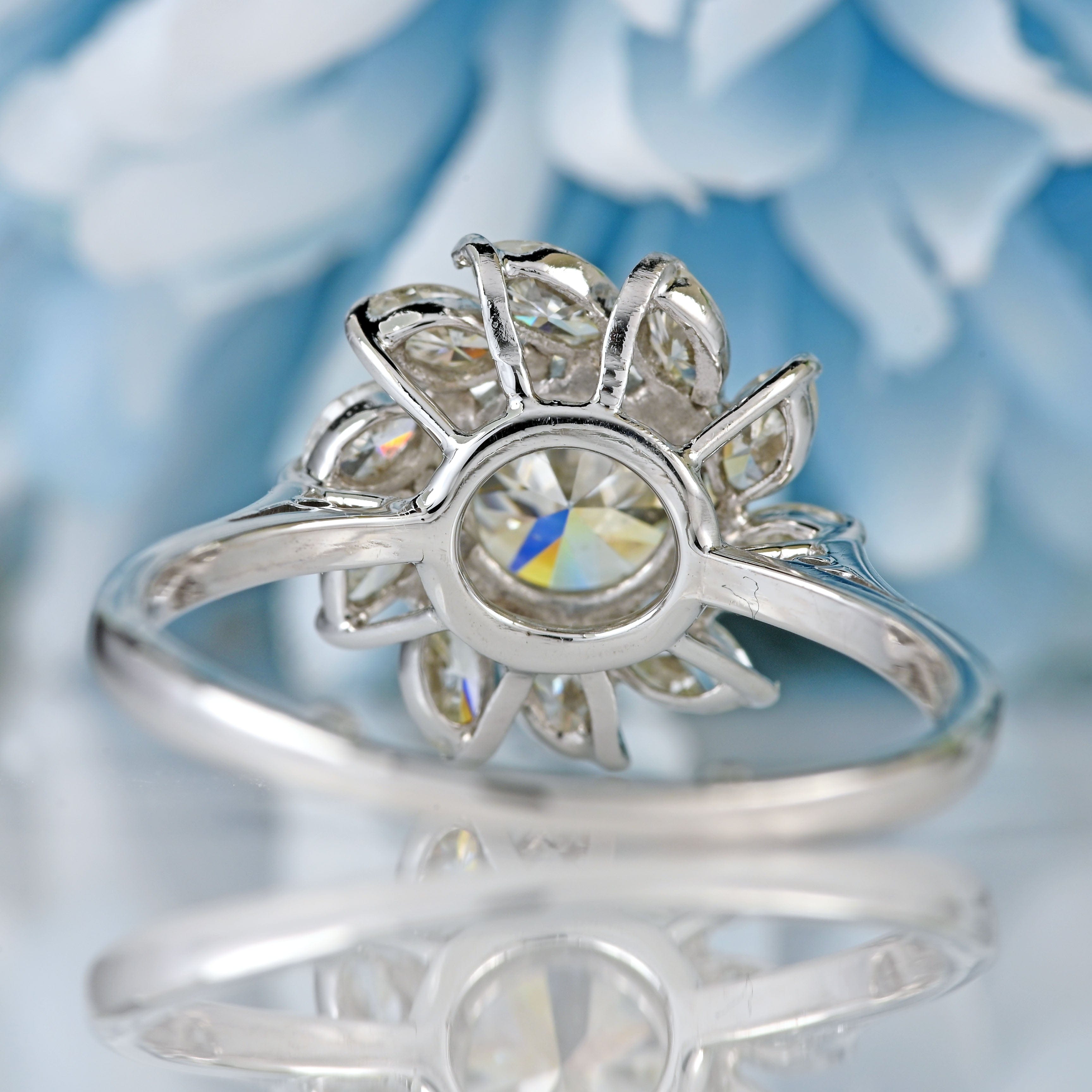 Ellibelle Jewellery Vintage Brilliant & Marquise-Cut Diamond Platinum Cluster Engagement Ring (2.10cts)