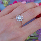 Ellibelle Jewellery Vintage Brilliant & Marquise-Cut Diamond Platinum Cluster Engagement Ring (2.10cts)
