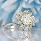 Ellibelle Jewellery Vintage Brilliant & Marquise-Cut Diamond Platinum Cluster Engagement Ring (2.10cts)