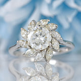 Ellibelle Jewellery Vintage Brilliant & Marquise-Cut Diamond Platinum Cluster Engagement Ring (2.10cts)