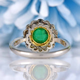 Ellibelle Jewellery Vintage Cabochon Emerald & Diamond Platinum Cluster Ring