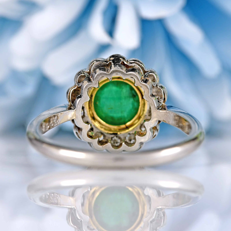 Ellibelle Jewellery Vintage Cabochon Emerald & Diamond Platinum Cluster Ring