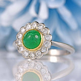 Ellibelle Jewellery Vintage Cabochon Emerald & Diamond Platinum Cluster Ring