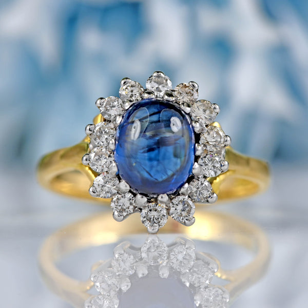 Ellibelle Jewellery Vintage Cabochon Sapphire & Diamond 18ct Gold Cluster Ring