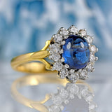 Ellibelle Jewellery Vintage Cabochon Sapphire & Diamond 18ct Gold Cluster Ring