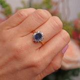 Ellibelle Jewellery Vintage Cabochon Sapphire & Diamond 18ct Gold Cluster Ring