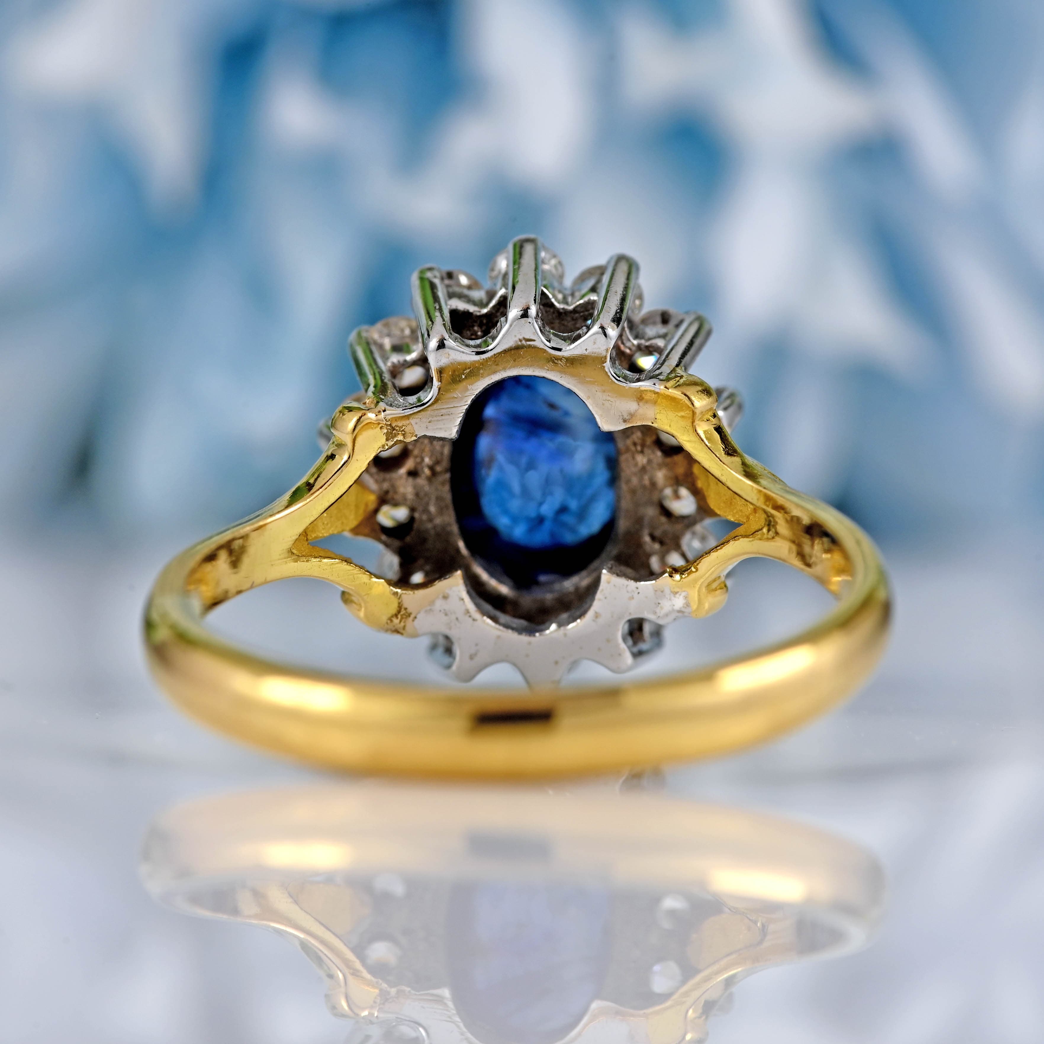 Ellibelle Jewellery Vintage Cabochon Sapphire & Diamond 18ct Gold Cluster Ring