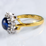 Ellibelle Jewellery Vintage Cabochon Sapphire & Diamond 18ct Gold Cluster Ring