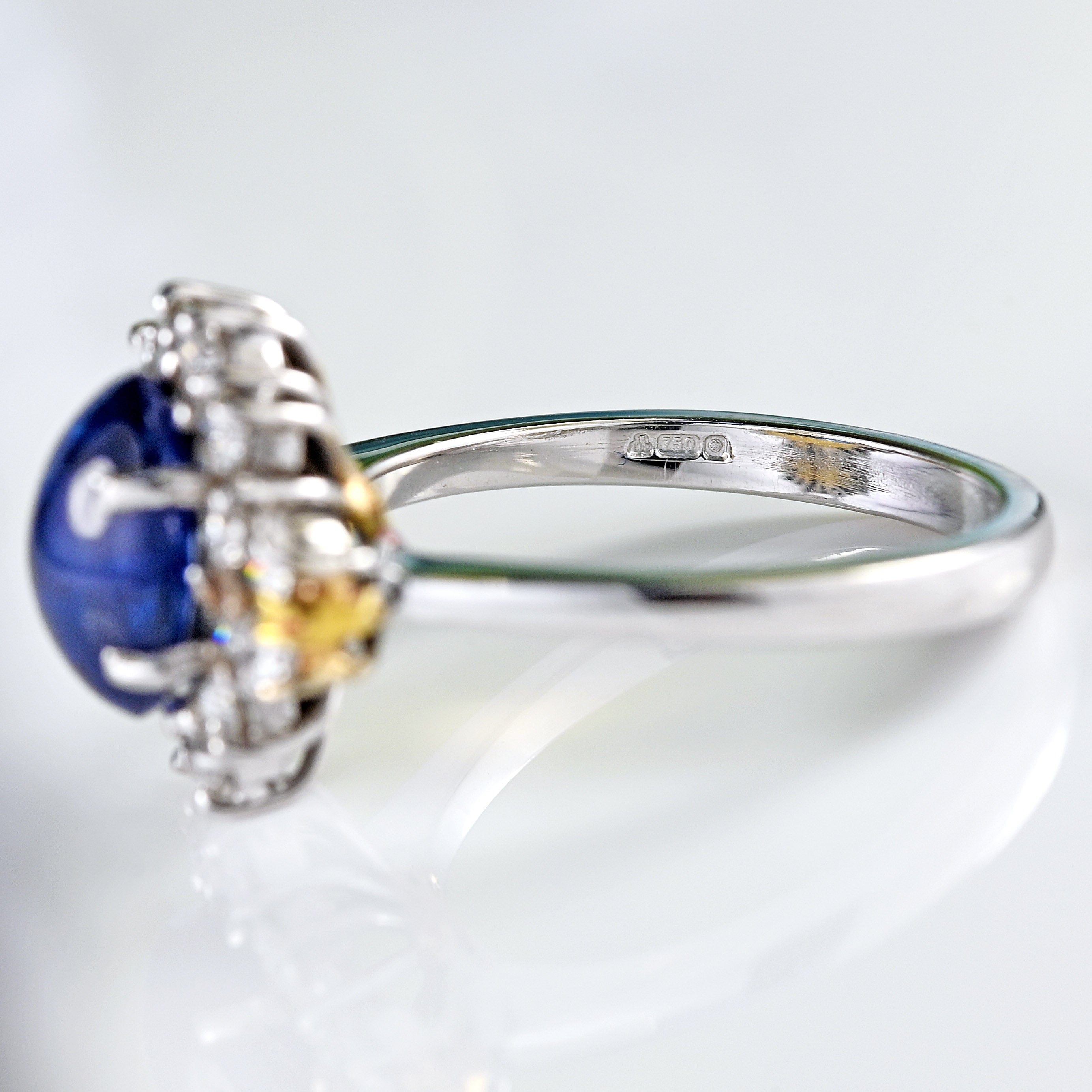 Ellibelle Jewellery Vintage Cabochon Sapphire & Diamond 18ct White Gold Cluster Ring