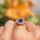 Ellibelle Jewellery Vintage Cabochon Sapphire & Diamond 18ct White Gold Cluster Ring