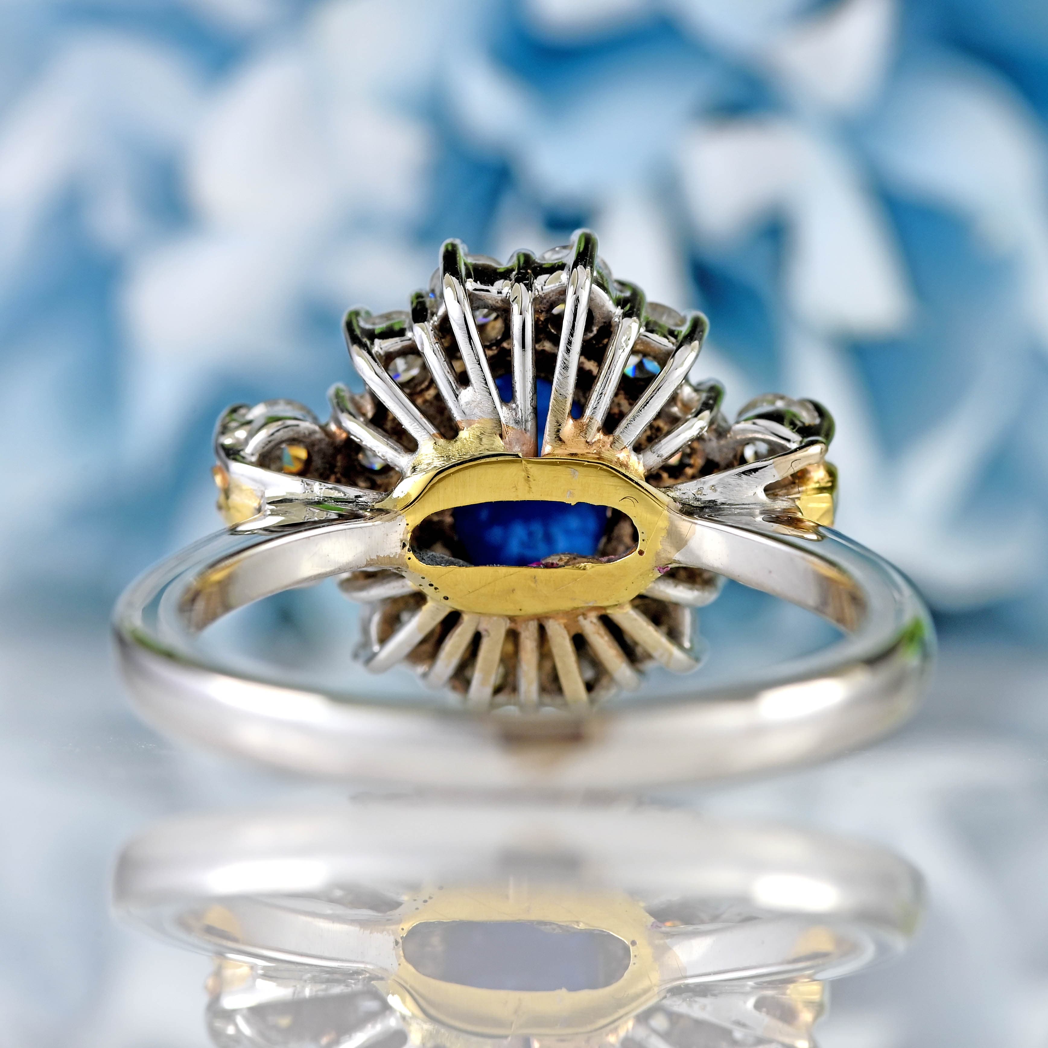 Ellibelle Jewellery Vintage Cabochon Sapphire & Diamond 18ct White Gold Cluster Ring