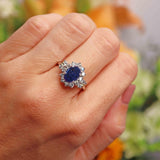 Ellibelle Jewellery Vintage Cabochon Sapphire & Diamond 18ct White Gold Cluster Ring