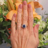 Ellibelle Jewellery Vintage Cabochon Sapphire & Diamond 18ct White Gold Cluster Ring