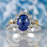 Ellibelle Jewellery Vintage Cabochon Sapphire & Diamond 18ct White Gold Cluster Ring
