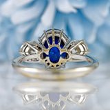 Ellibelle Jewellery Vintage Cabochon Sapphire & Diamond 18ct White Gold Three-Stone Ring