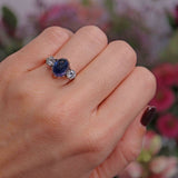 Ellibelle Jewellery Vintage Cabochon Sapphire & Diamond 18ct White Gold Three-Stone Ring