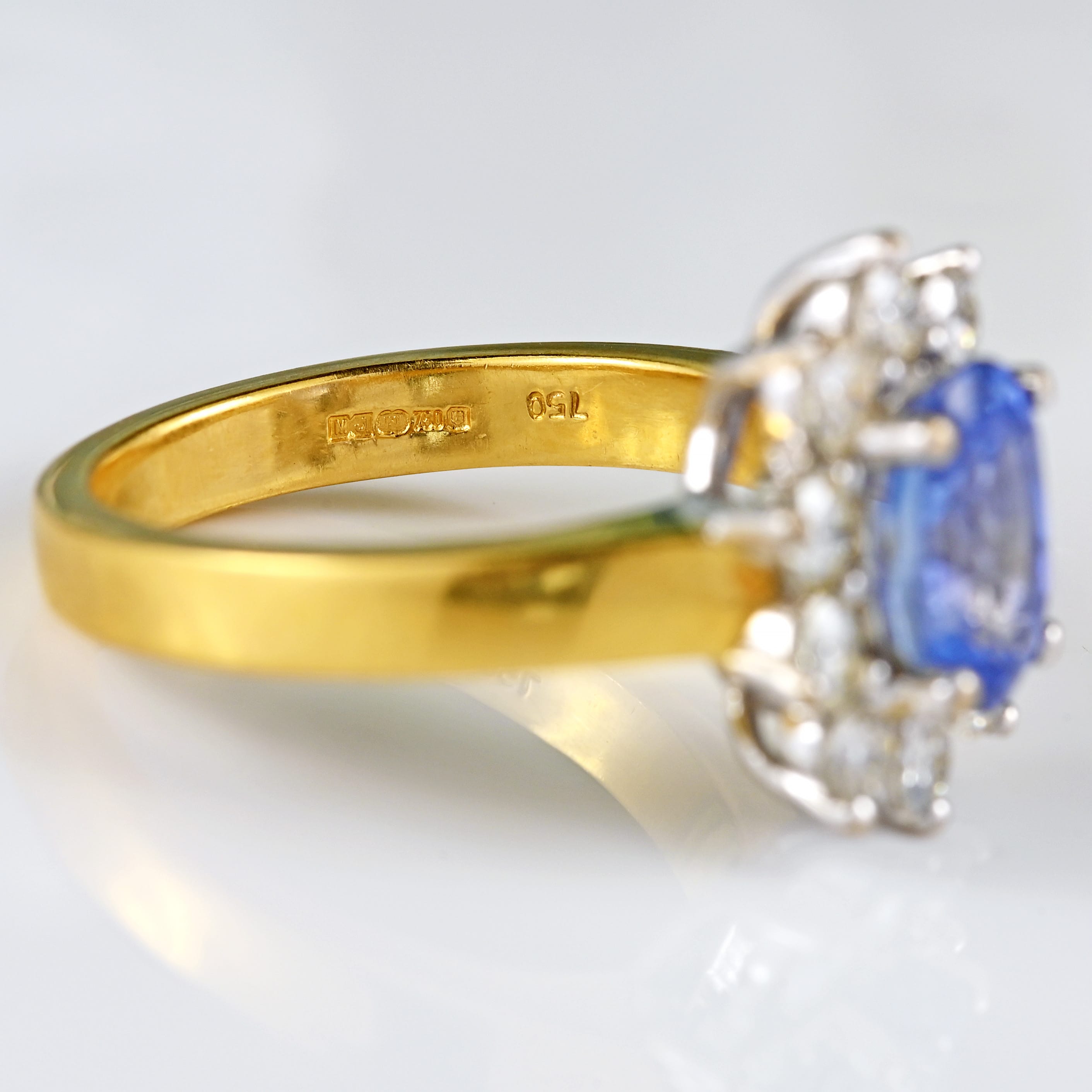 Ellibelle Jewellery Vintage Ceylon Sapphire & Diamond 18ct Gold Cluster Engagement Ring (1.85cts)