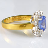 Ellibelle Jewellery Vintage Ceylon Sapphire & Diamond 18ct Gold Cluster Engagement Ring (1.85cts)