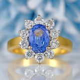 Ellibelle Jewellery Vintage Ceylon Sapphire & Diamond 18ct Gold Cluster Engagement Ring (1.85cts)