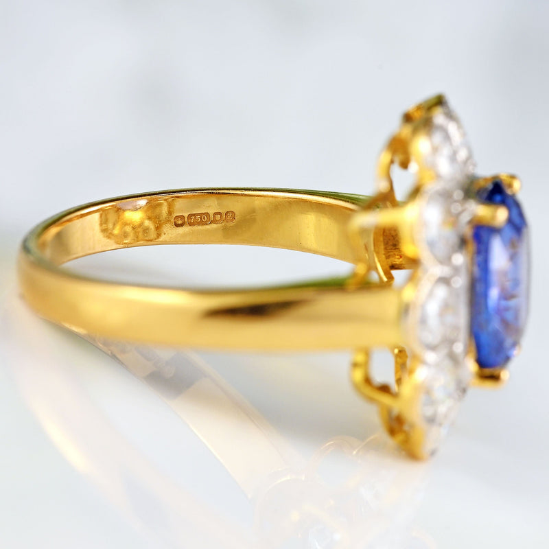 Ellibelle Jewellery Vintage Ceylon Sapphire & Diamond 18ct Gold Cluster Engagement Ring (2.95cts)
