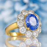 Ellibelle Jewellery Vintage Ceylon Sapphire & Diamond 18ct Gold Cluster Engagement Ring (2.95cts)