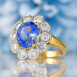Ellibelle Jewellery Vintage Ceylon Sapphire & Diamond 18ct Gold Cluster Engagement Ring (2.95cts)
