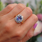 Ellibelle Jewellery Vintage Ceylon Sapphire & Diamond 18ct Gold Cluster Engagement Ring (2.95cts)