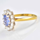 Ellibelle Jewellery Vintage Ceylon Sapphire & Diamond 18ct Gold Cluster Engagement Ring