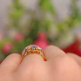 Ellibelle Jewellery Vintage Ceylon Sapphire & Diamond 18ct Gold Three-Stone Trilogy Engagement Ring