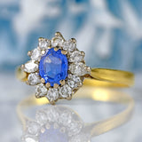Ellibelle Jewellery Vintage Ceylon Sapphire & Vari-Cut Diamond 18ct Gold Cluster Ring