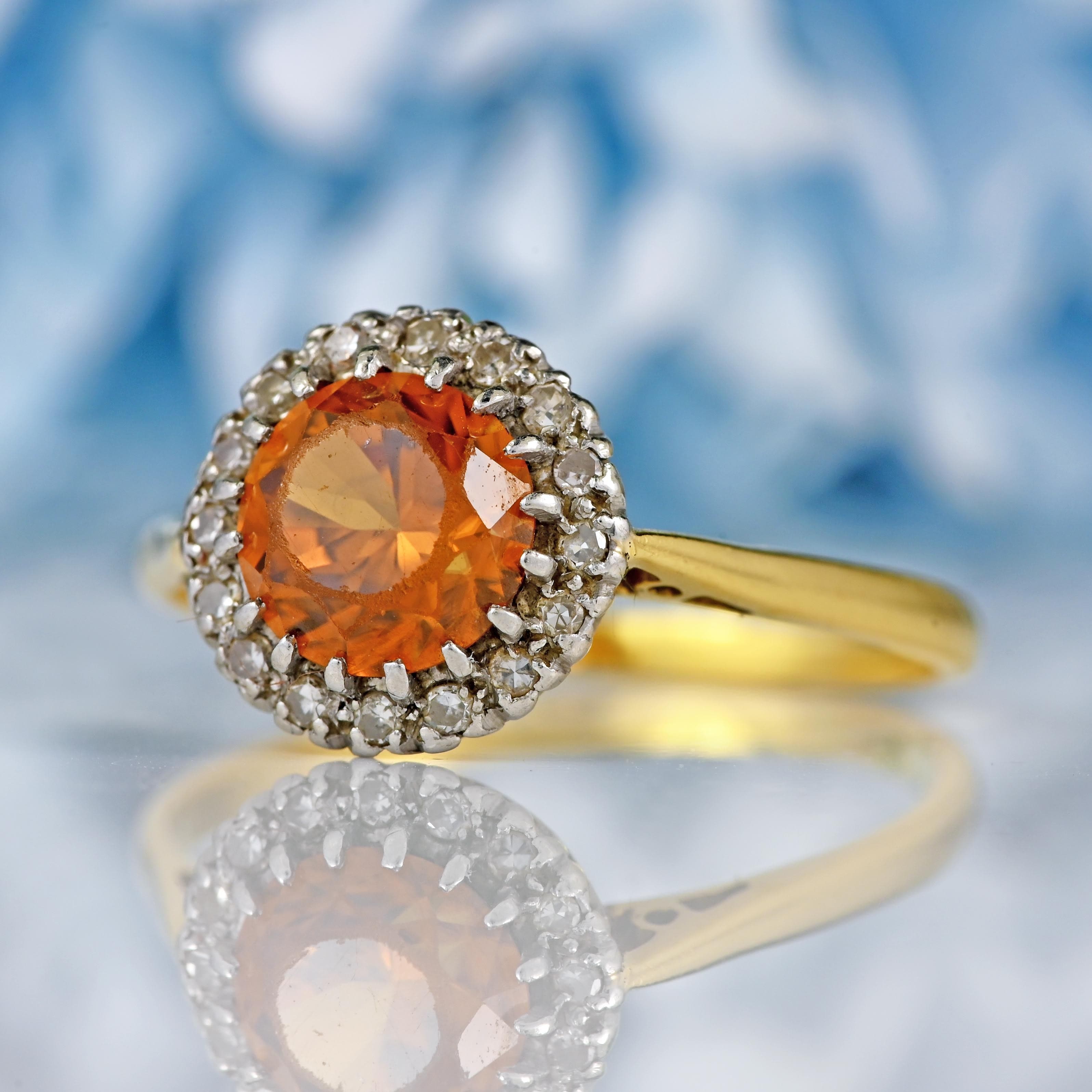 Ellibelle Jewellery Vintage Cognac Zircon & Diamond 18ct Gold Cluster Ring