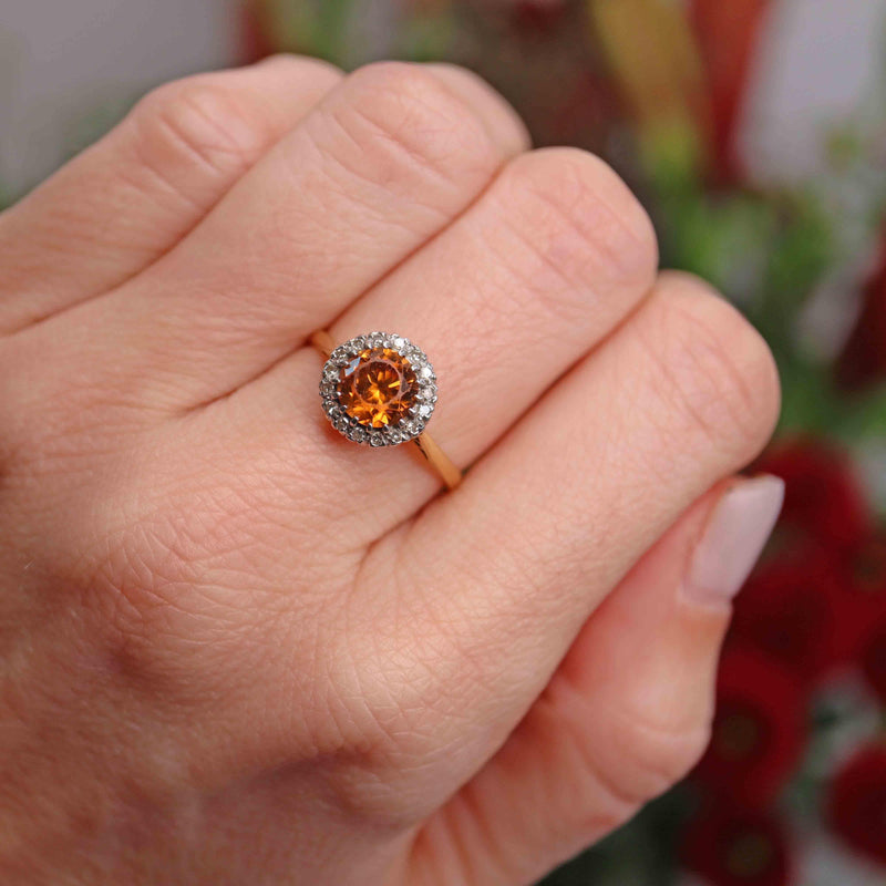 Ellibelle Jewellery Vintage Cognac Zircon & Diamond 18ct Gold Cluster Ring