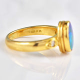 Ellibelle Jewellery Vintage Dark Opal & Diamond 18ct Gold Ring