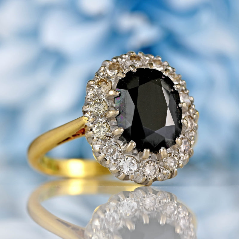 Ellibelle Jewellery Vintage Dark Sapphire & Diamond 18ct Gold Cluster Ring (4.00cts)