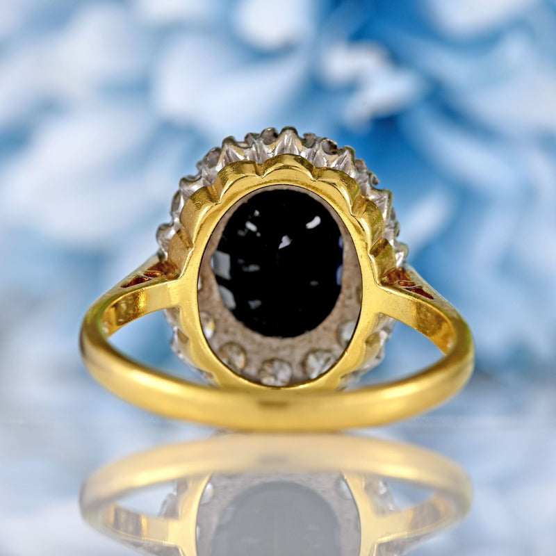 Ellibelle Jewellery Vintage Dark Sapphire & Diamond 18ct Gold Cluster Ring (4.00cts)