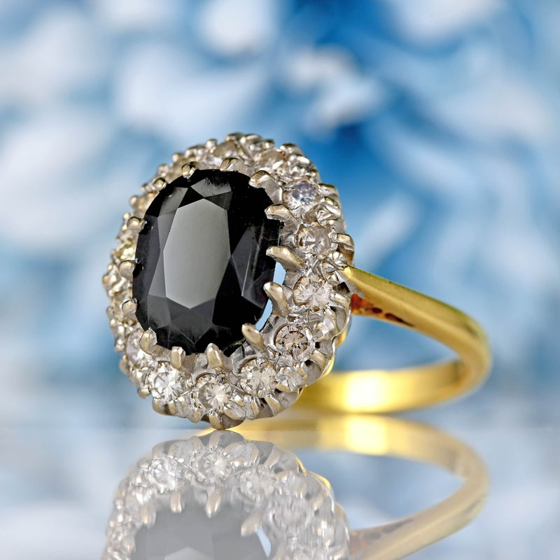 Ellibelle Jewellery Vintage Dark Sapphire & Diamond 18ct Gold Cluster Ring (4.00cts)